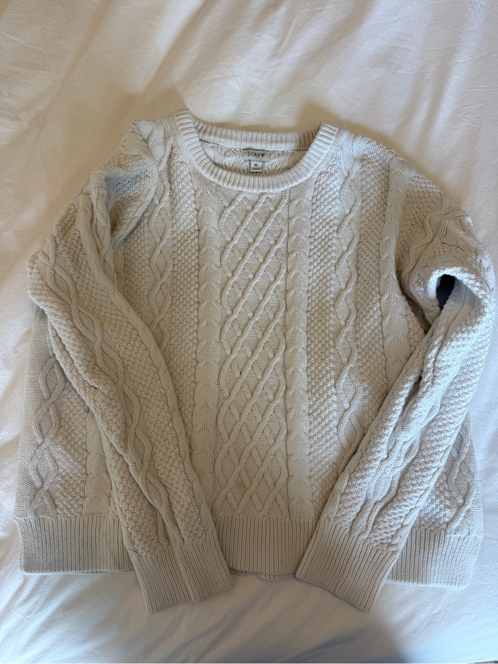 J. Crew Women’s Cable Knit Crewneck Sweater — White (XL BUT FITS LIKE A S/M)